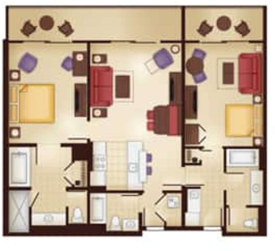 Animal Kingdom - Kidani Village - 2BR Lock-Off Floor Plan