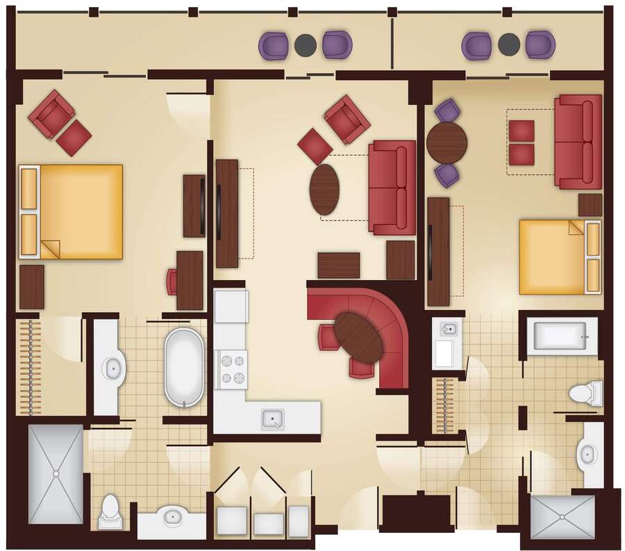 Grand Floridian - 2BR Lock-Off Floor Plan